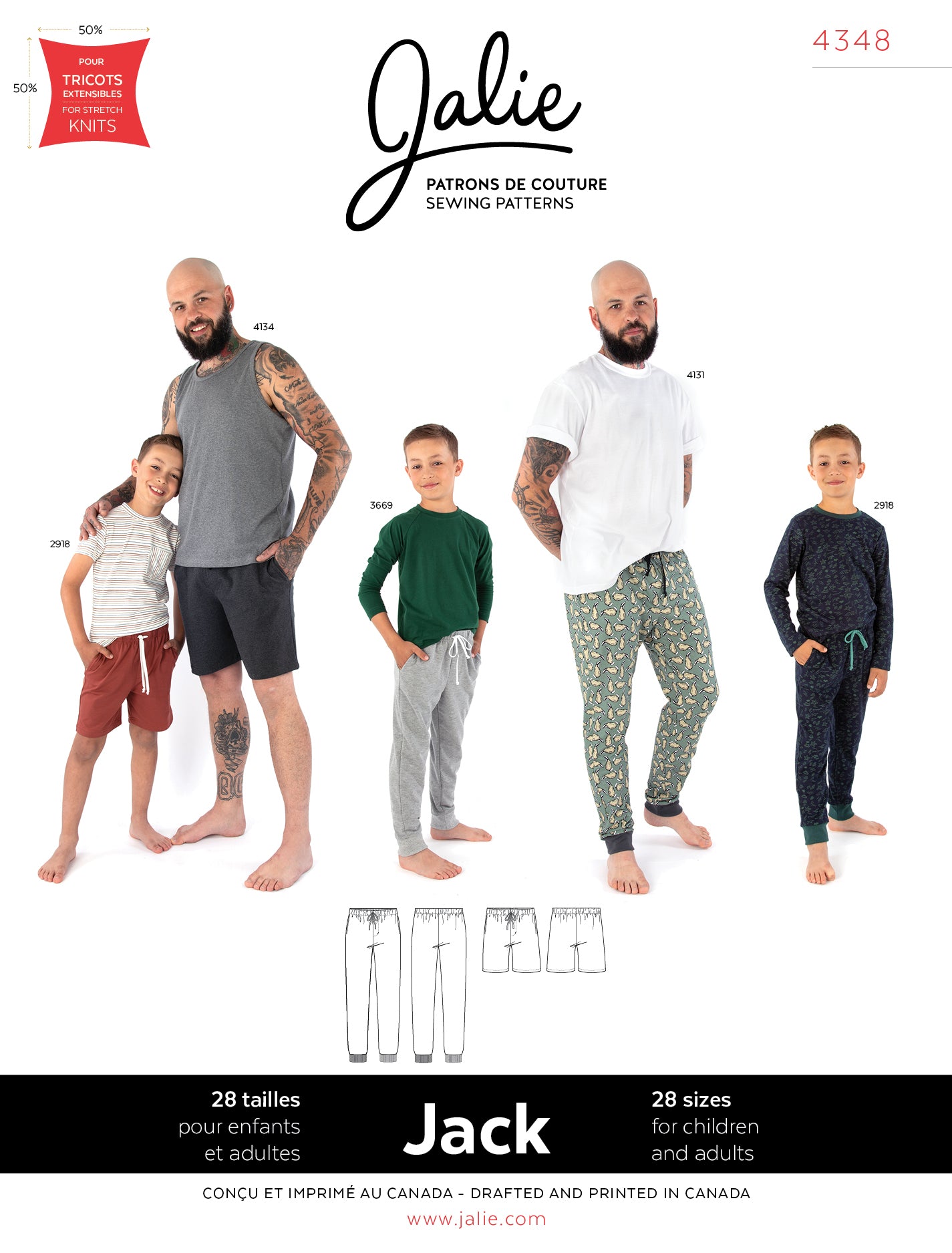 Pantalon et short d'intérieur en jersey - JACK - 4348 | Patron papier - Jalie