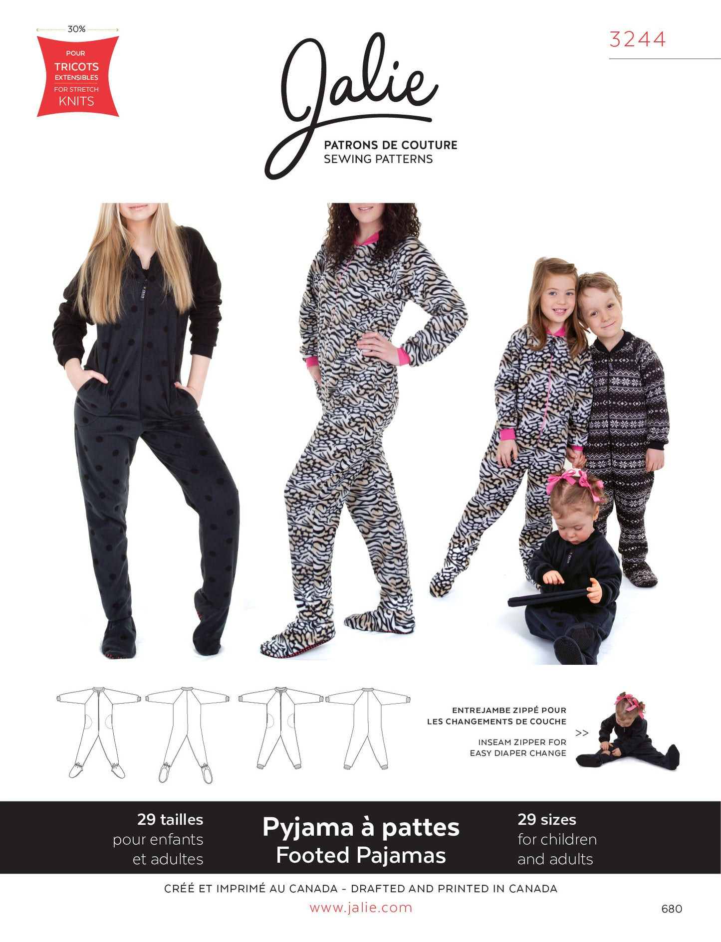 Pyjama à pattes pour tous 3244 | Patron papier - Jalie