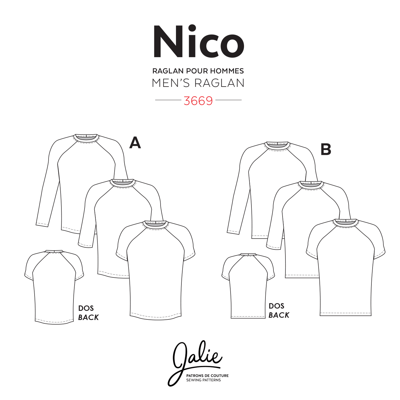 Sewing pattern for Raglan sweater NICO 3669 | Paper pattern - Jalie ...