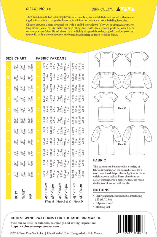 Haut et Robe CIELO | Patron papier - Closet Core Patterns
