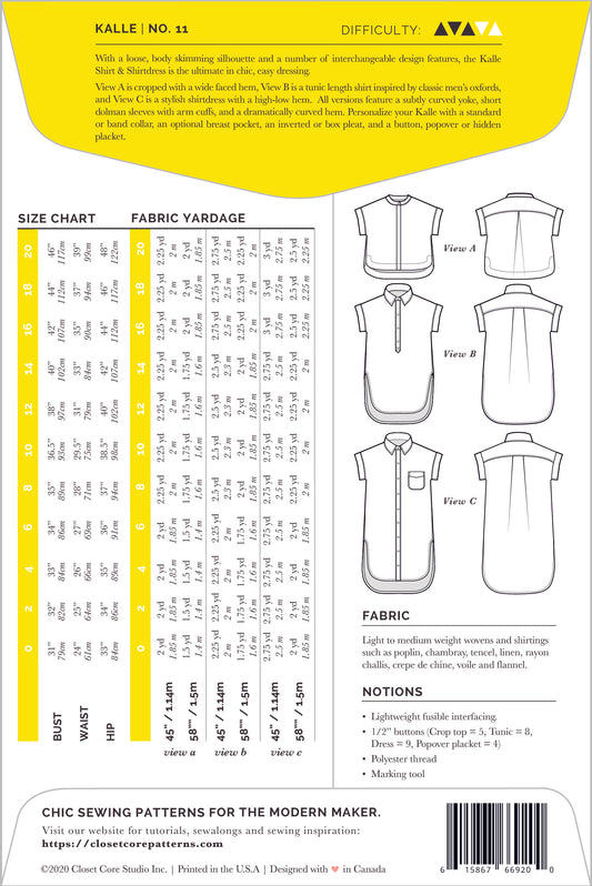 Chemise et Robe-Chemise KALLE | Patron papier - Closet Core Patterns
