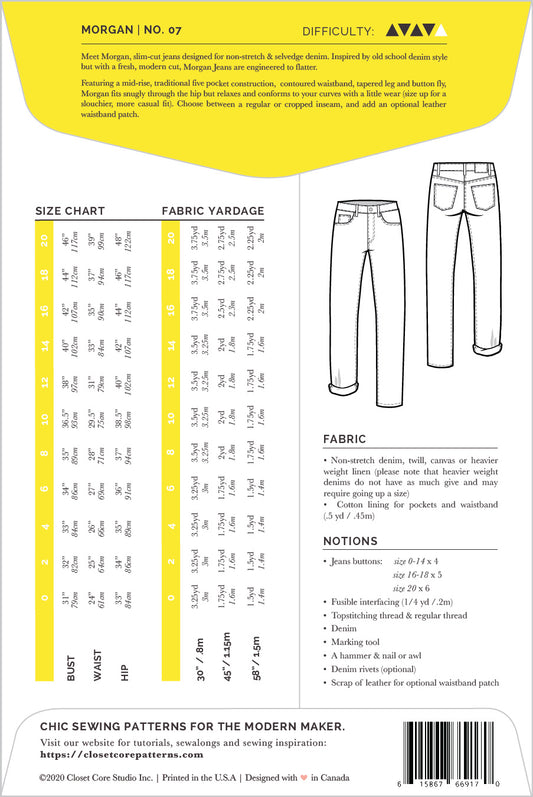 Jeans MORGAN | Patron papier - Closet Core Patterns