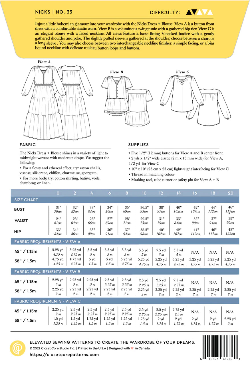 Robe et top NICKS | Patron papier - Closet Core Patterns